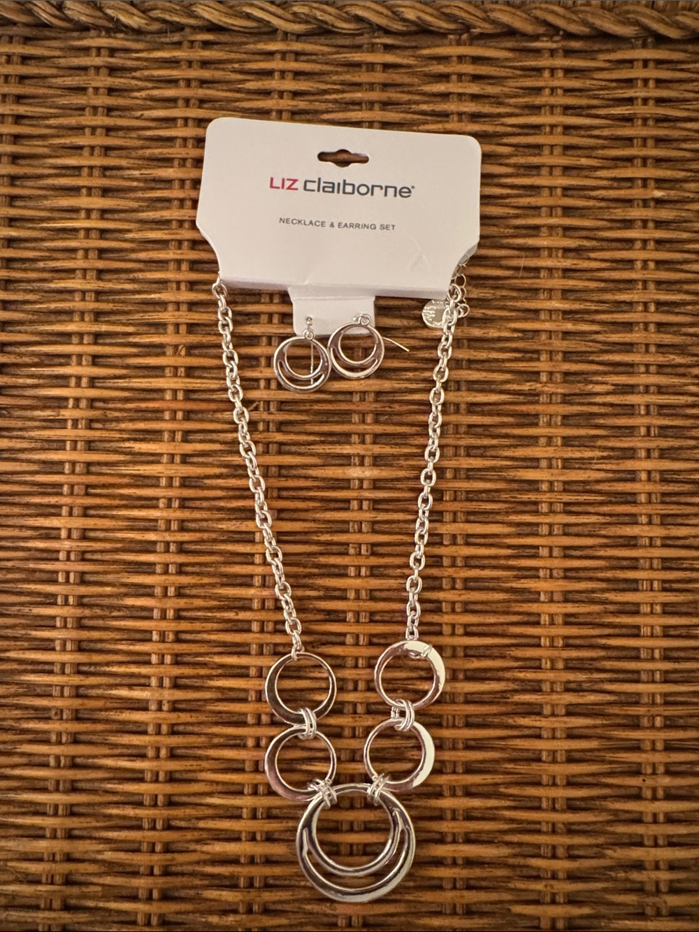 Liz Claiborne Silver-Tone Linked Circle Necklace and Hoop Earrings